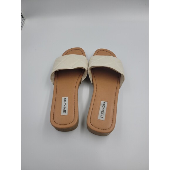 Steve Madden Olad Quilted Faux Wood Slides Sandals Off White Sz 9.5 - Picture 5 of 7